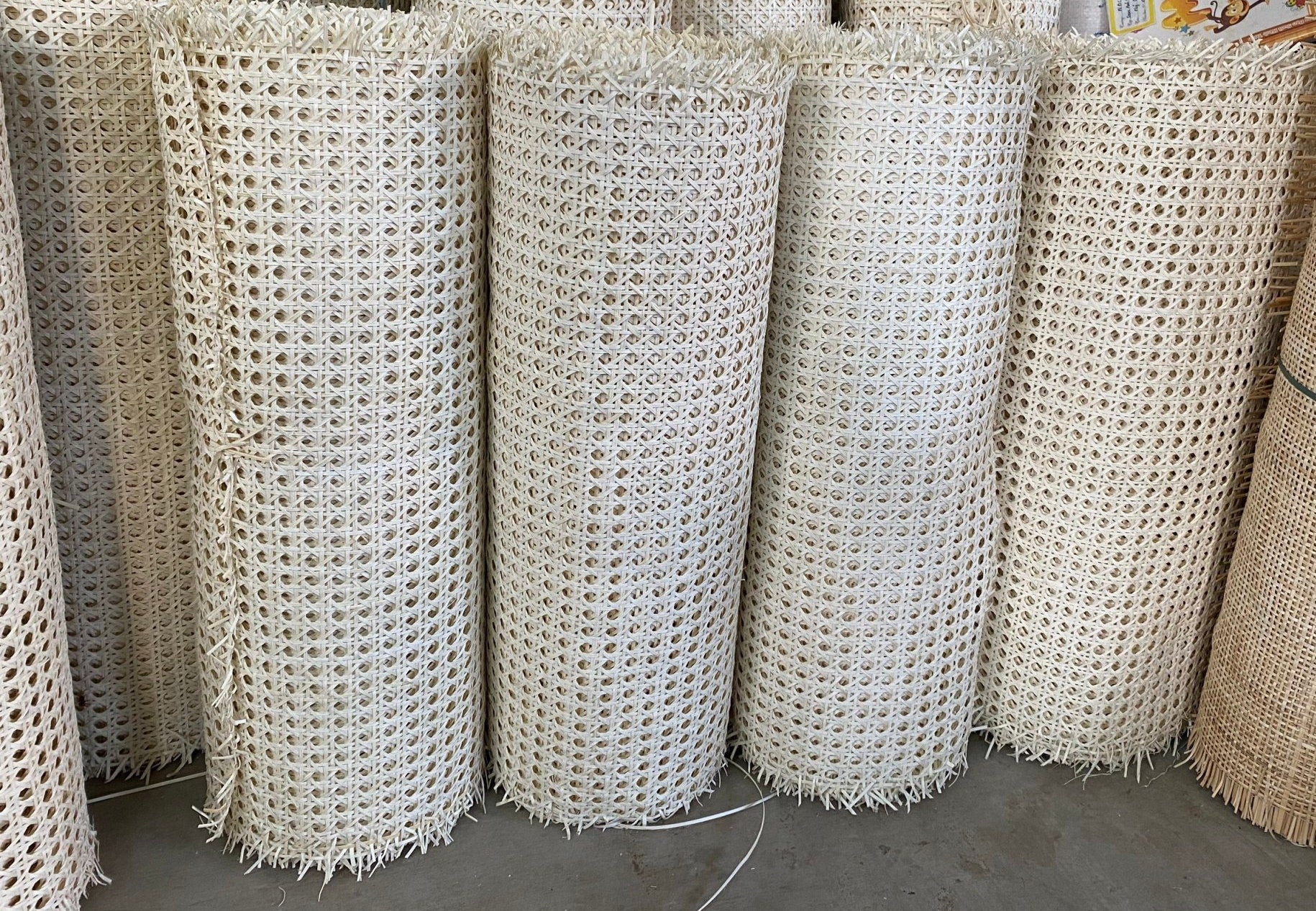 27.5" Wide, Vietnamese's Premium Cane Webbing Bleached Hexagon Open Mesh, Sell By The Foot