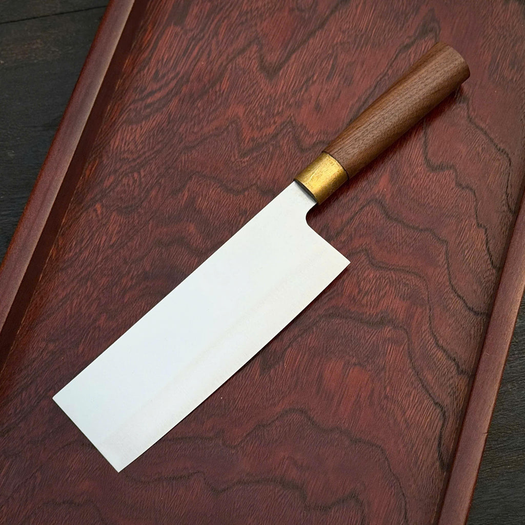 Santoku Stainless Steel Chef Knife Set – Handmade with Walnut Wood Handle & Brass Fittings