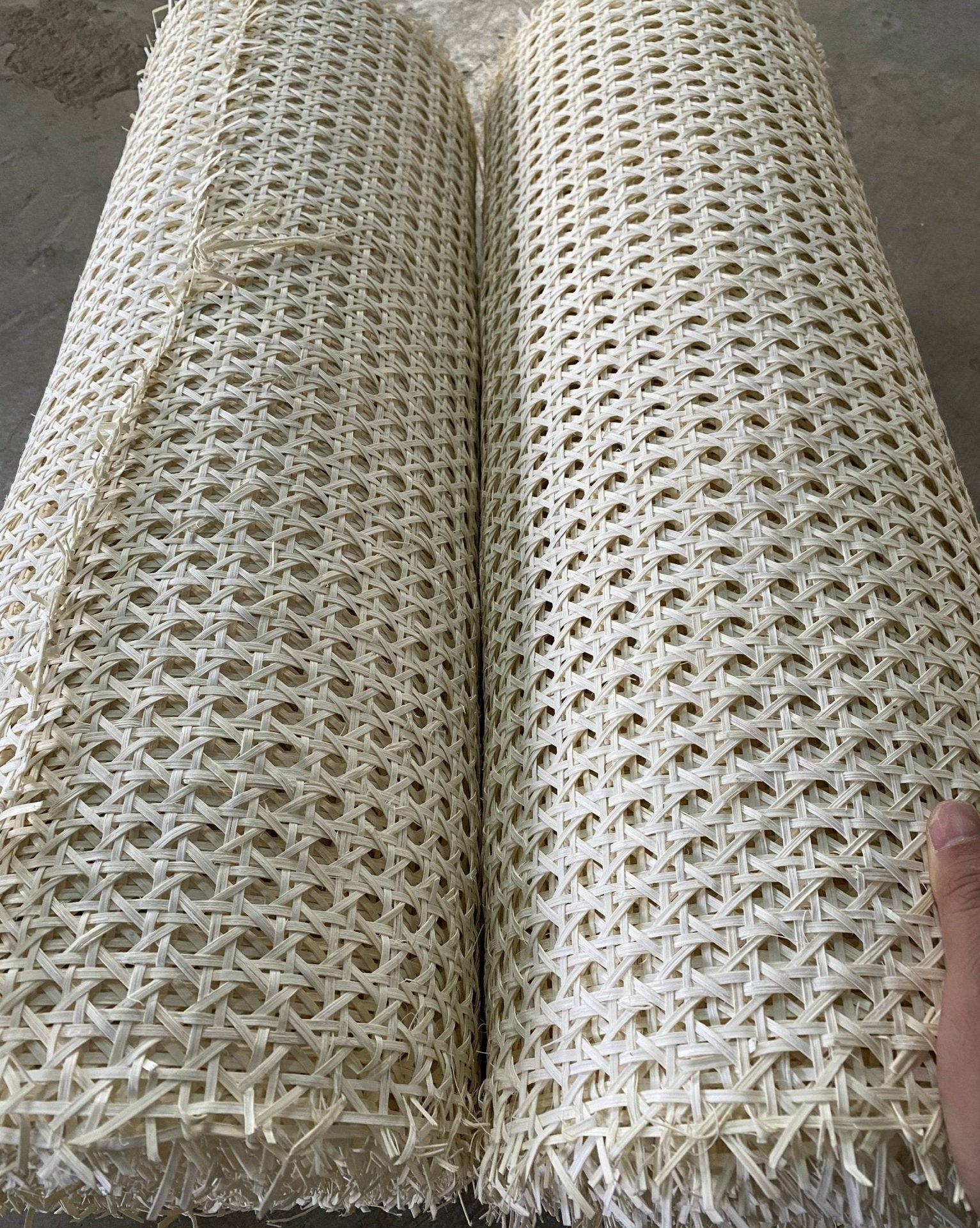 27.5" Wide, Vietnamese's Premium Cane Webbing Bleached Hexagon Open Mesh, Sell By The Foot