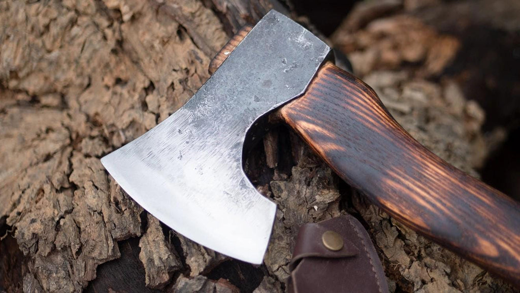 Handmade Bushcraft Axe – Carbon Steel Camping Hatchet with Leather Sheath