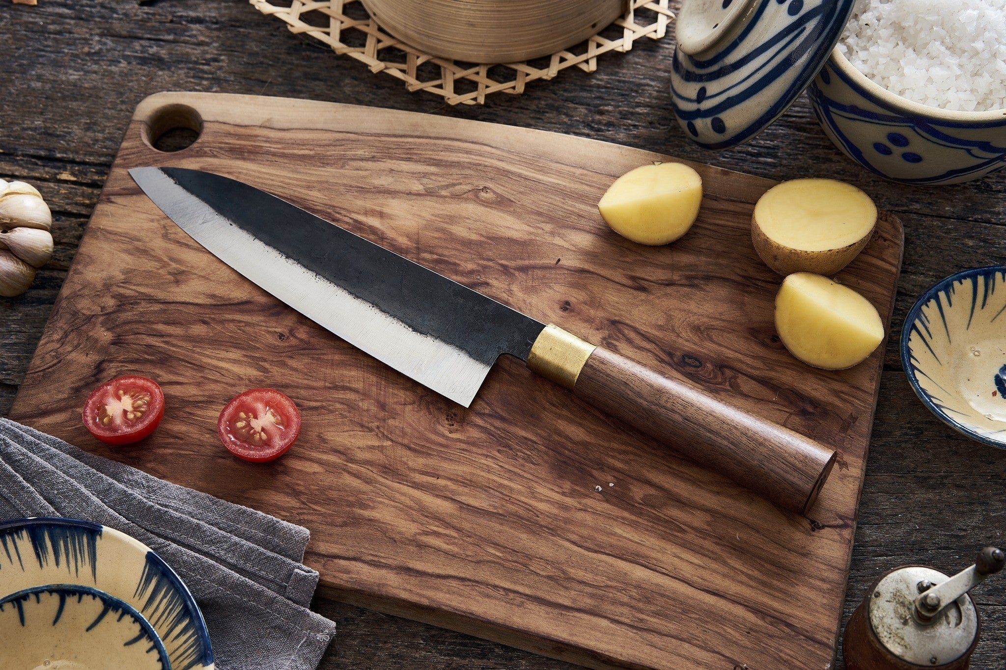 Hand-Forged Kitchen Knives: Nakiri, Santoku & Serbian Chef Knife – Sharp, Durable & Crafted with Solid Wood Handles