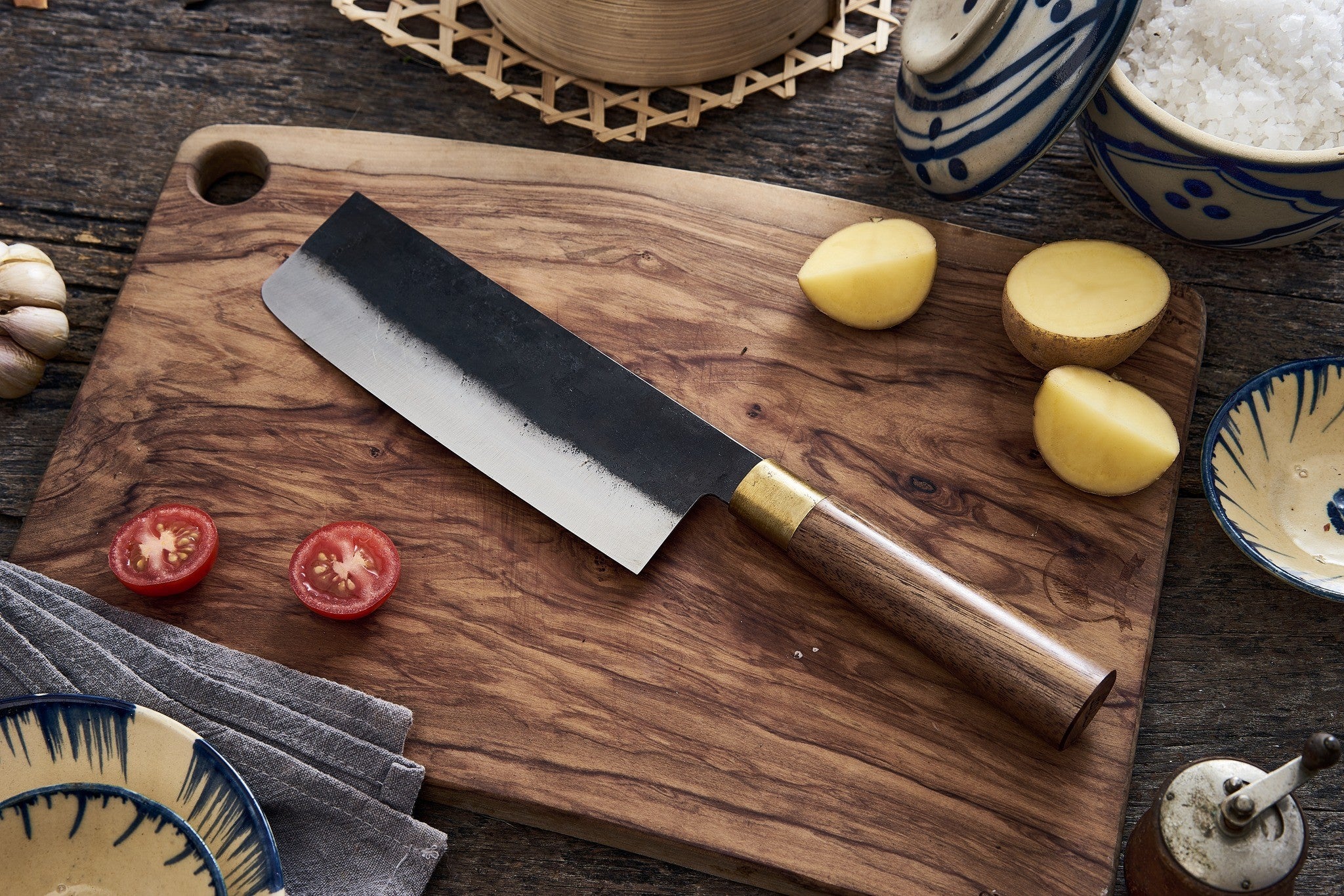 Hand-Forged Kitchen Knives: Nakiri, Santoku & Serbian Chef Knife – Sharp, Durable & Crafted with Solid Wood Handles