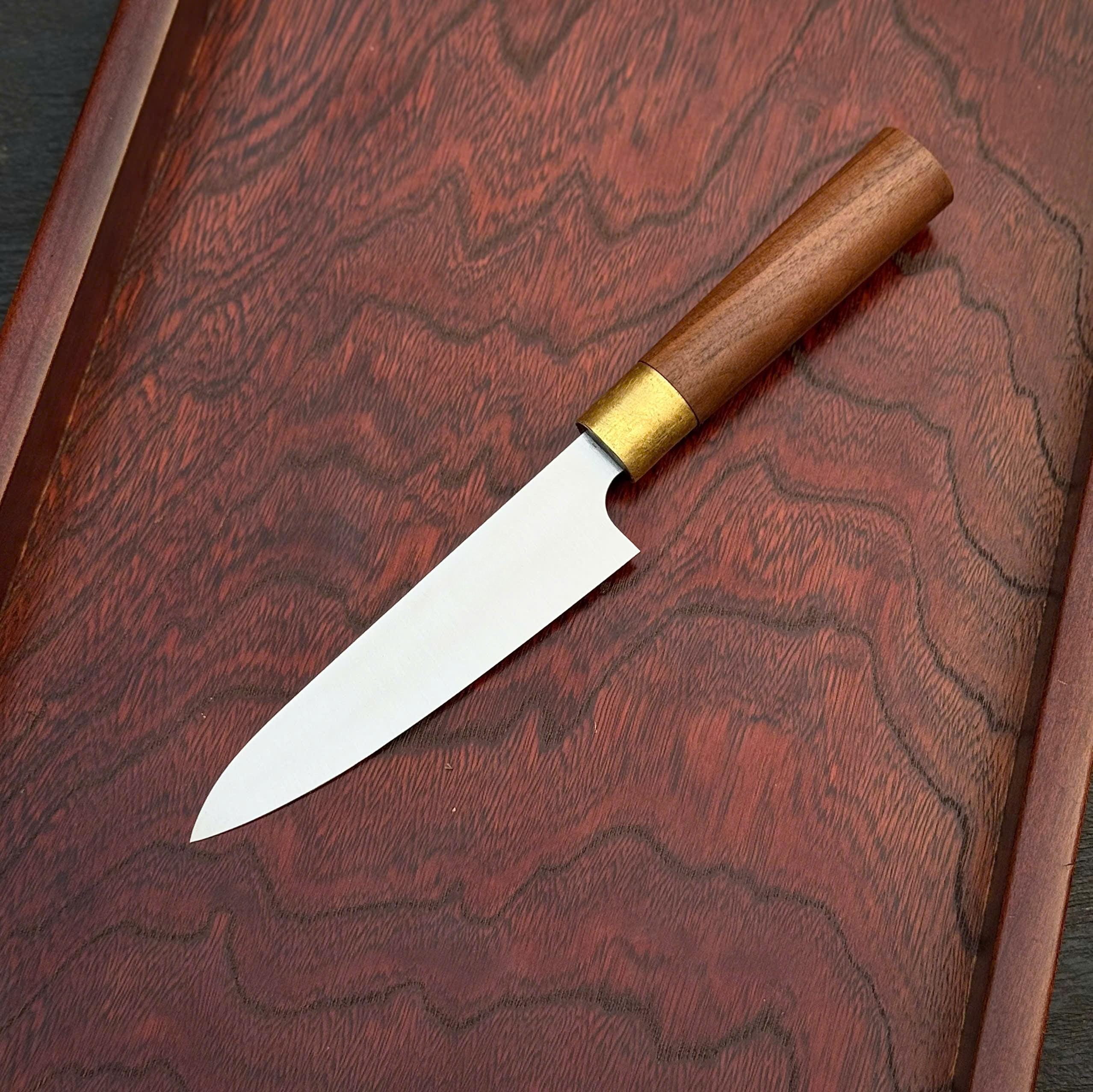 Santoku Stainless Steel Chef Knife Set – Handmade with Walnut Wood Handle & Brass Fittings